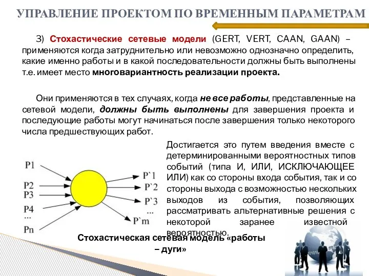 3) Стохастические сетевые модели (GERT, VERT, CAAN, GAAN) – применяются когда затруднительно