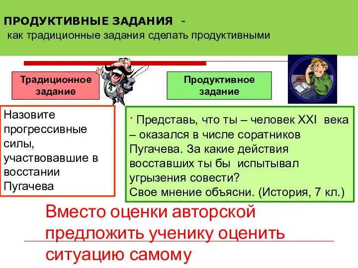 ПРОДУКТИВНЫЕ ЗАДАНИЯ - как традиционные задания сделать продуктивными Традиционное задание Продуктивное задание