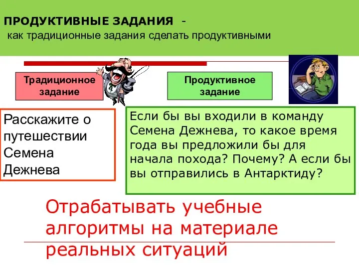 ПРОДУКТИВНЫЕ ЗАДАНИЯ - как традиционные задания сделать продуктивными Традиционное задание Продуктивное задание