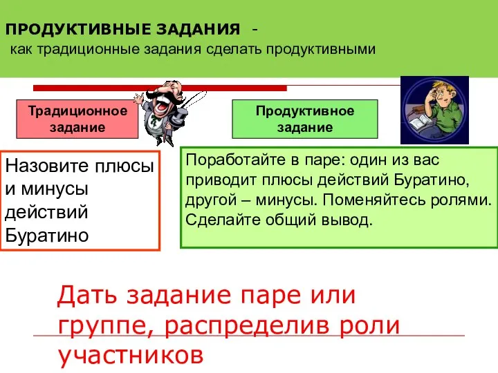 ПРОДУКТИВНЫЕ ЗАДАНИЯ - как традиционные задания сделать продуктивными Традиционное задание Продуктивное задание