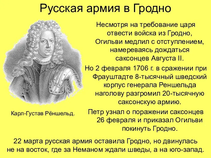 Русская армия в Гродно Несмотря на требование царя отвести войска из Гродно,