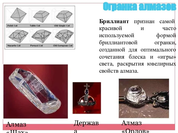 Огранка алмазов Бриллиант признан самой красивой и часто используемой формой бриллиантовой огранки,