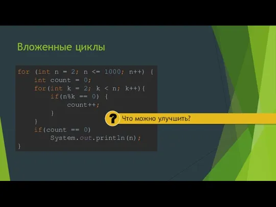 Вложенные циклы for (int n = 2; n