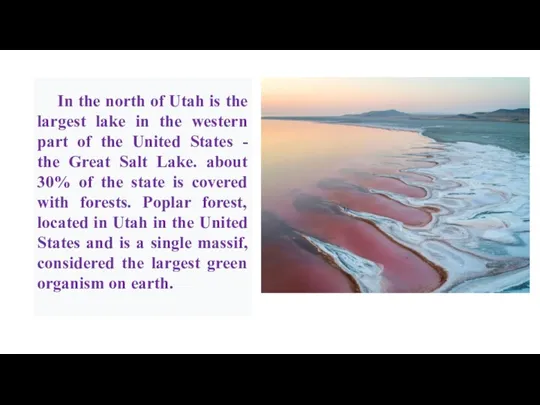 In the north of Utah is the largest lake in the western