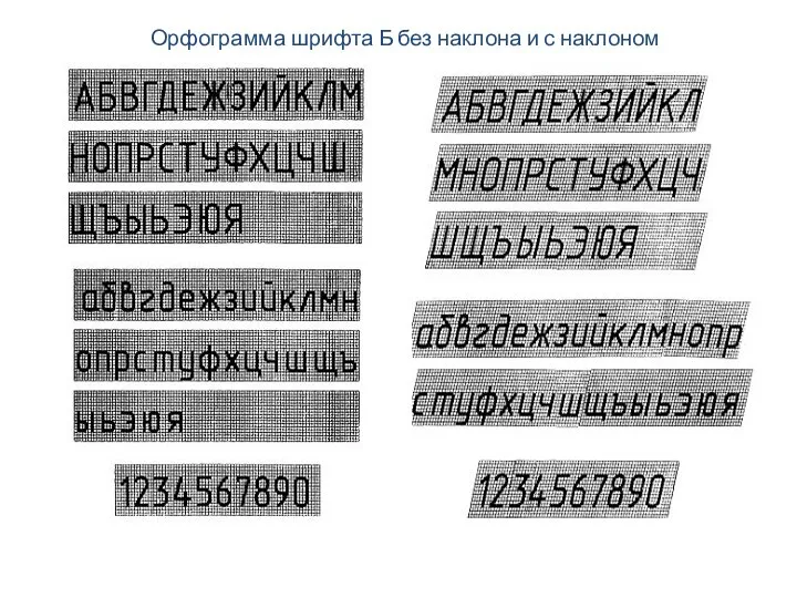 Орфограмма шрифта Б без наклона и с наклоном