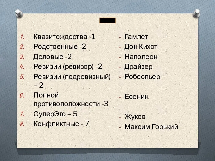 Квазитождества -1 Родственные -2 Деловые -2 Ревизии (ревизор) -2 Ревизии (подревизный) –