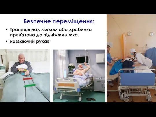 Безпечне переміщення: Трапеція над ліжком або драбинка прив'язана до підніжжя ліжка ковзаючий рукав