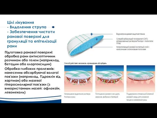 Цілі лікування - Видалення струпа - Забезпечення чистоти ранової поверхні для грануляції