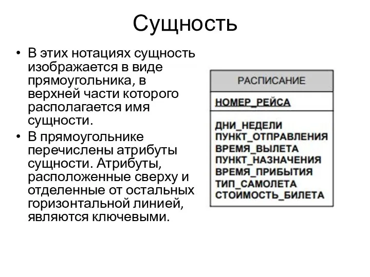 Сущность В этих нотациях сущность изображается в виде прямоугольника, в верхней части