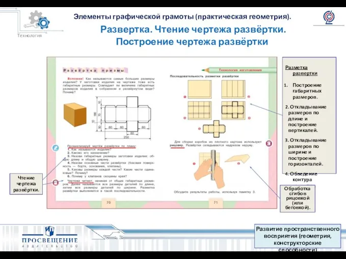 Развертка. Чтение чертежа развёртки. Построение чертежа развёртки Разметка развертки Построение габаритных размеров.