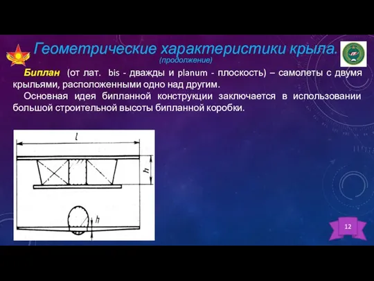 Геометрические характеристики крыла. (продолжение) Биплан (от лат. bis - дважды и planum