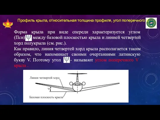 Профиль крыла, относительная толщина профиля, угол поперечного V. Форма крыла при виде