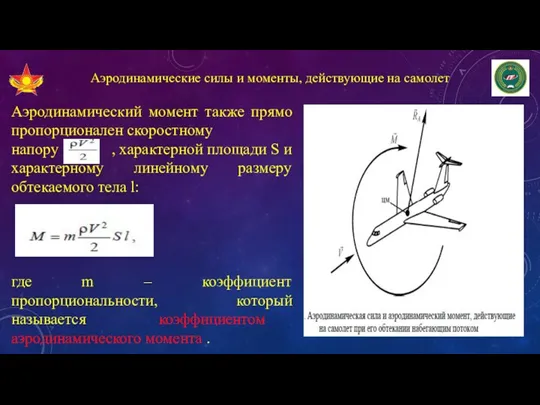 Аэродинамические силы и моменты, действующие на самолет Аэродинамический момент также прямо пропорционален