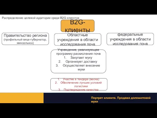 Распределение целевой аудитории среди B2G клиентов Портрет клиента. Продажа доломитовой муки B2G-клиенты