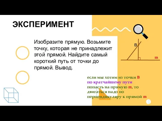 Изобразите прямую. Возьмите точку, которая не принадлежит этой прямой. Найдите самый короткий