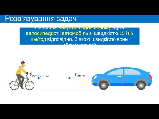 Розв'язування задач По дорозі назустріч один одному їдуть велосипедист і автомобіль зі