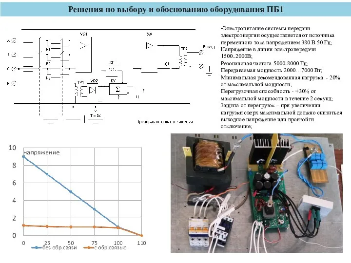 Решения по выбору и обоснованию оборудования ПБ1 •Электропитание системы передачи электроэнергии осуществляется