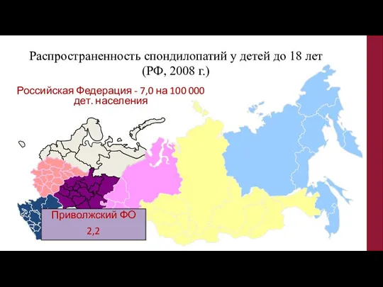 Распространенность спондилопатий у детей до 18 лет (РФ, 2008 г.) Российская Федерация