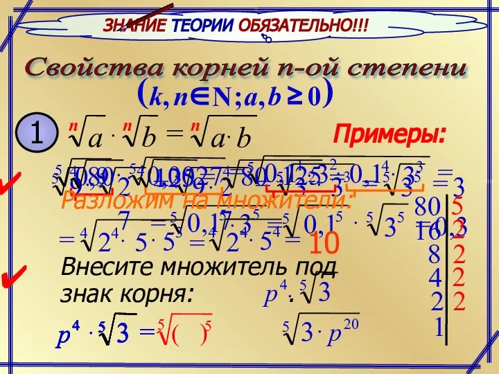 ЗНАНИЕ ТЕОРИИ ОБЯЗАТЕЛЬНО!!! Примеры: Разложим на множители: 5 16 2 8 2