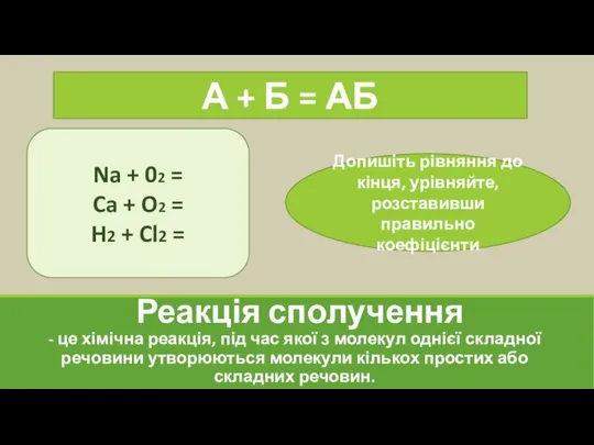 Реакція сполучення - це хімічна реакція, під час якої з молекул однієї