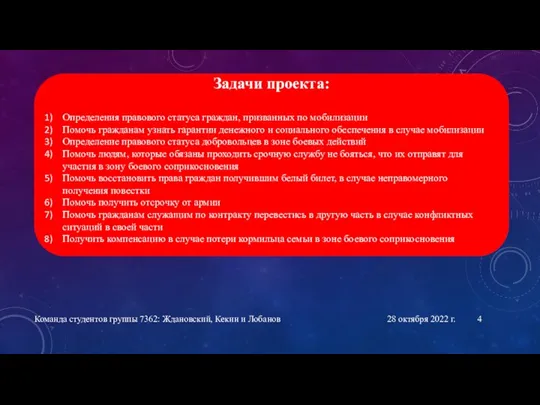 28 октября 2022 г. Команда студентов группы 7362: Ждановский, Кекин и Лобанов