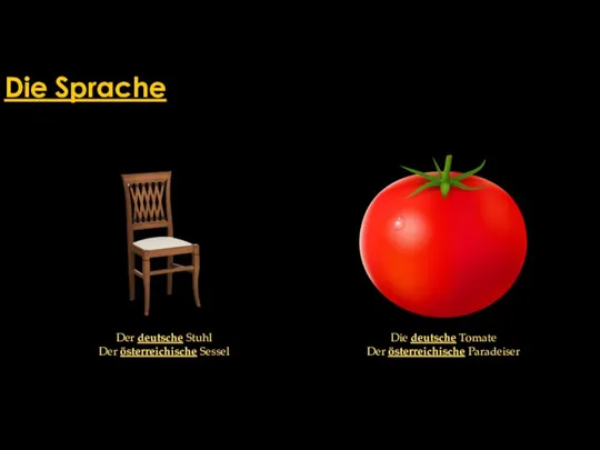 Die Sprache Der deutsche Stuhl Der österreichische Sessel Die deutsche Tomate Der österreichische Paradeiser