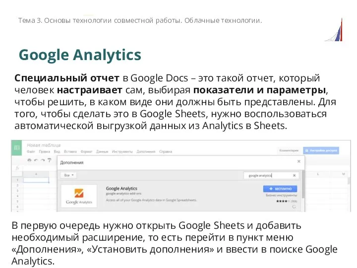 Тема 3. Основы технологии совместной работы. Облачные технологии. Специальный отчет в Google