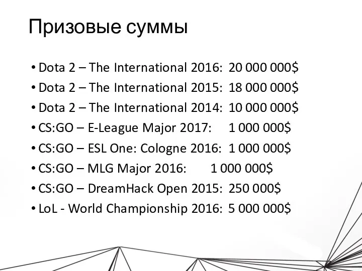 Призовые суммы Dota 2 – The International 2016: 20 000 000$ Dota