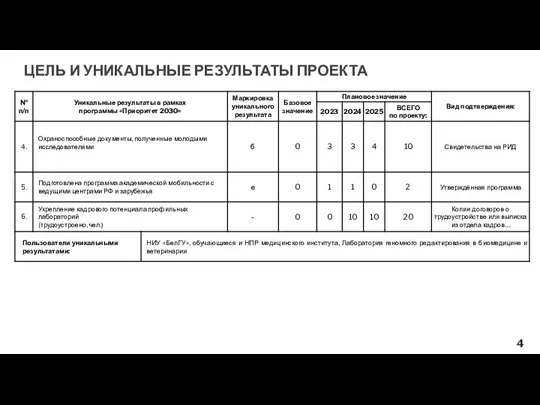 ЦЕЛЬ И УНИКАЛЬНЫЕ РЕЗУЛЬТАТЫ ПРОЕКТА