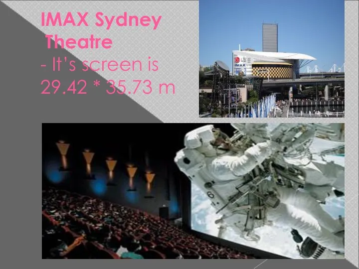 IMAX Sydney Theatre - It’s screen is 29.42 * 35.73 m