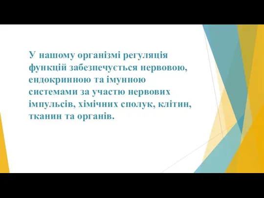 У нашому організмі регуляція функцій забезпечується нервовою, ендокринною та імунною системами за