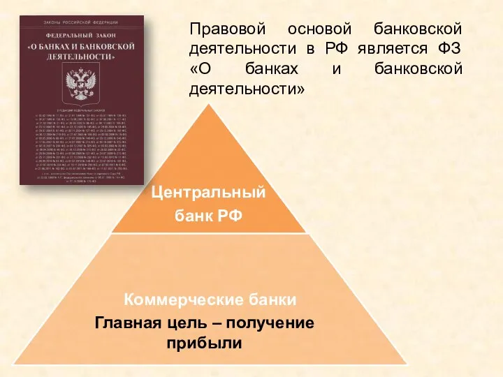 Правовой основой банковской деятельности в РФ является ФЗ «О банках и банковской