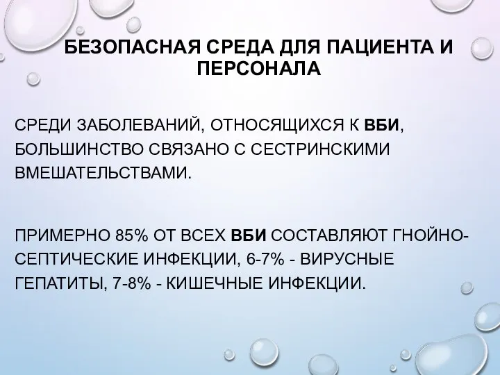 БЕЗОПАСНАЯ СРЕДА ДЛЯ ПАЦИЕНТА И ПЕРСОНАЛА СРЕДИ ЗАБОЛЕВАНИЙ, ОТНОСЯЩИХСЯ К ВБИ, БОЛЬШИНСТВО