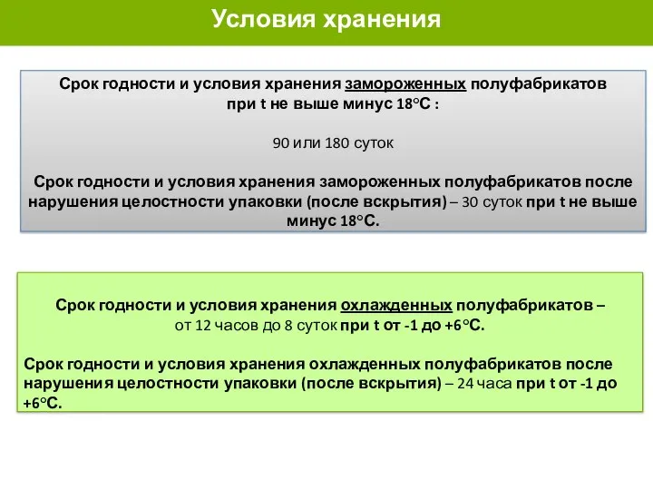 Срок годности и условия хранения замороженных полуфабрикатов при t не выше минус