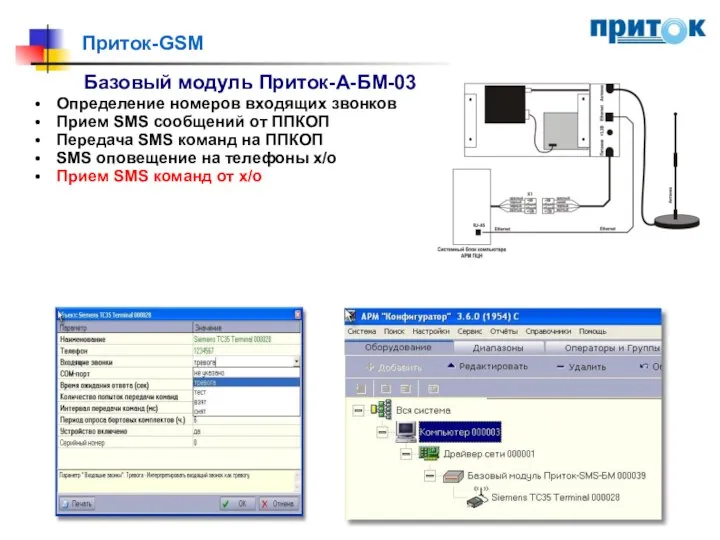 Приток-GSM Базовый модуль Приток-А-БМ-03 Определение номеров входящих звонков Прием SMS сообщений от