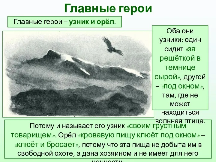 Главные герои – узник и орёл. Главные герои Потому и называет его