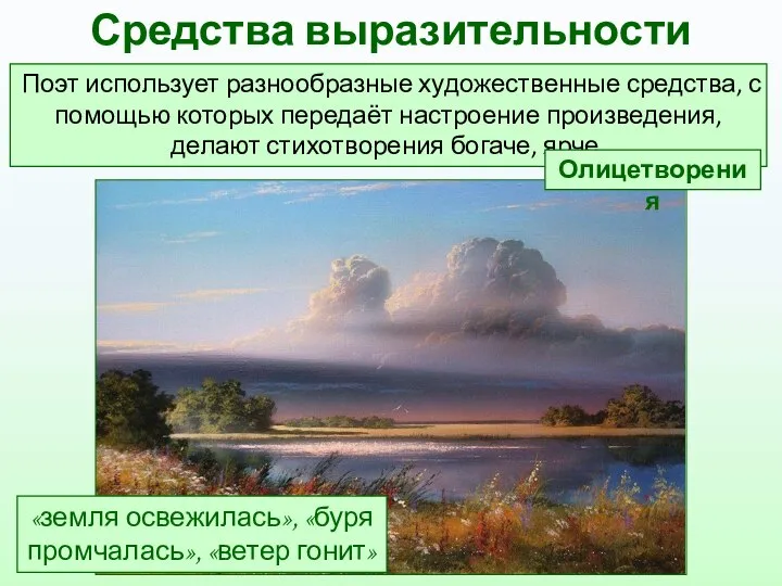 Средства выразительности Поэт использует разнообразные художественные средства, с помощью которых передаёт настроение