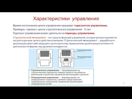 Характеристики управления Время исполнения цикла управления называют горизонтом управления. Примеры: горизонт цикла