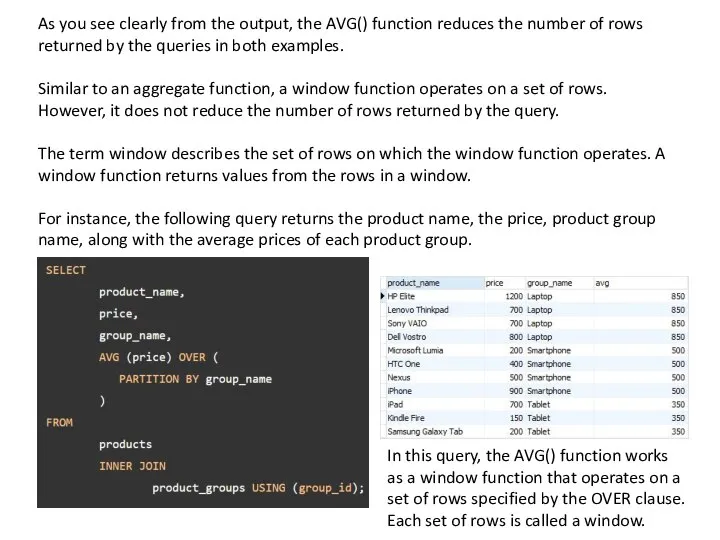 As you see clearly from the output, the AVG() function reduces the