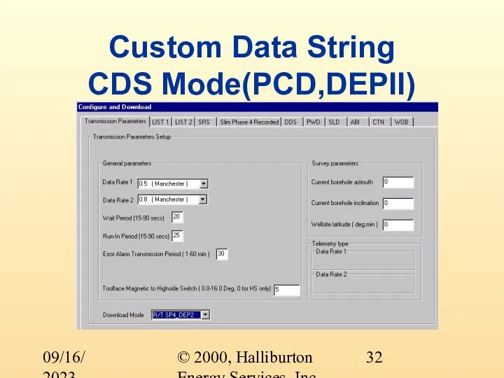 © 2000, Halliburton Energy Services, Inc. 09/16/2023 Custom Data String CDS Mode(PCD,DEPII)