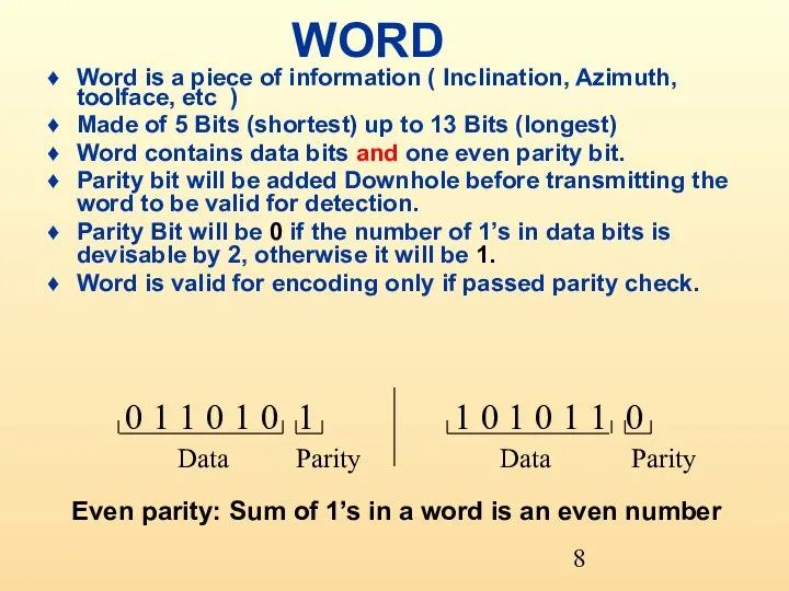 WORD Word is a piece of information ( Inclination, Azimuth, toolface, etc