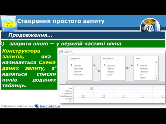 Створення простого запиту Розділ 3 § 24 Продовження… закрити вікно — у