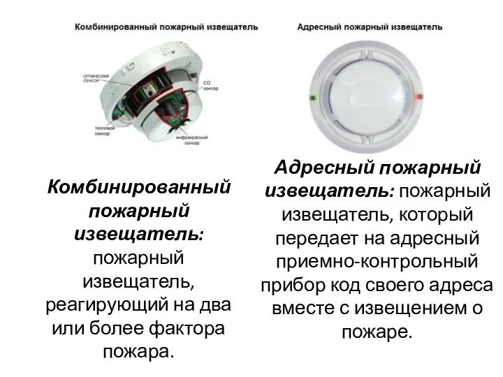 Комбинированный пожарный извещатель: пожарный извещатель, реагирующий на два или более фактора пожара.