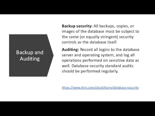 Backup security: All backups, copies, or images of the database must be