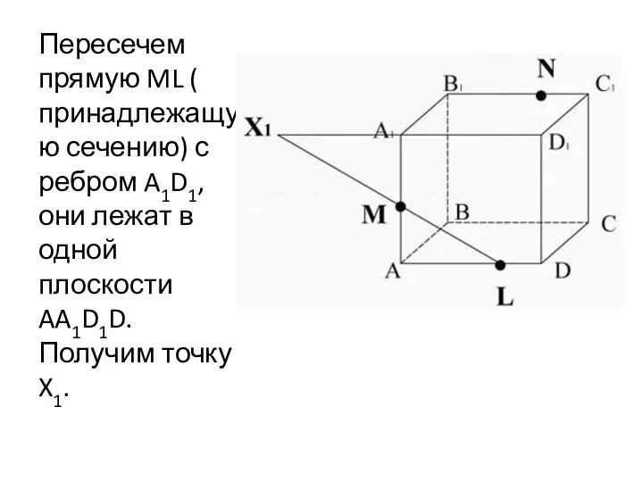 Пересечем прямую ML ( принадлежащую сечению) с ребром A1D1, они лежат в