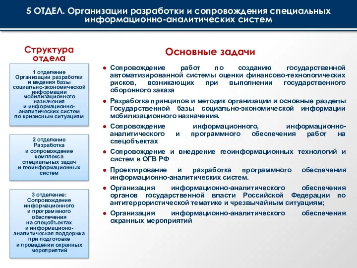 1 отделение Организации разработки и ведения базы социально-экономической информации мобилизационного назначения и