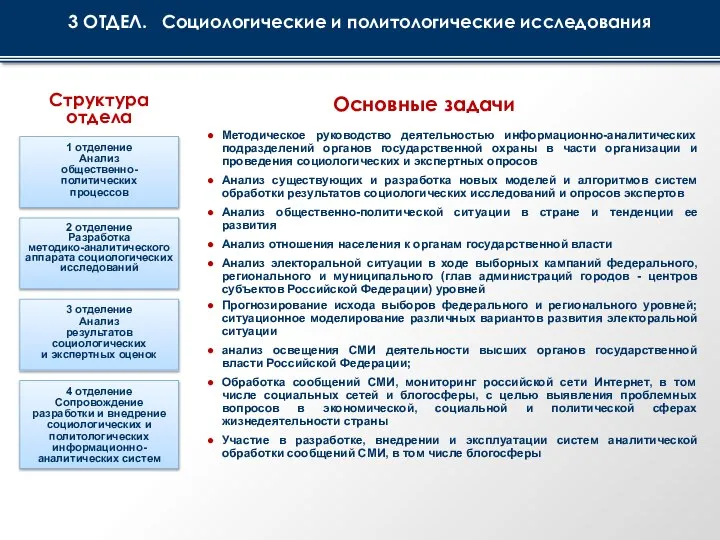 1 отделение Анализ общественно-политических процессов 2 отделение Разработка методико-аналитического аппарата социологических исследований