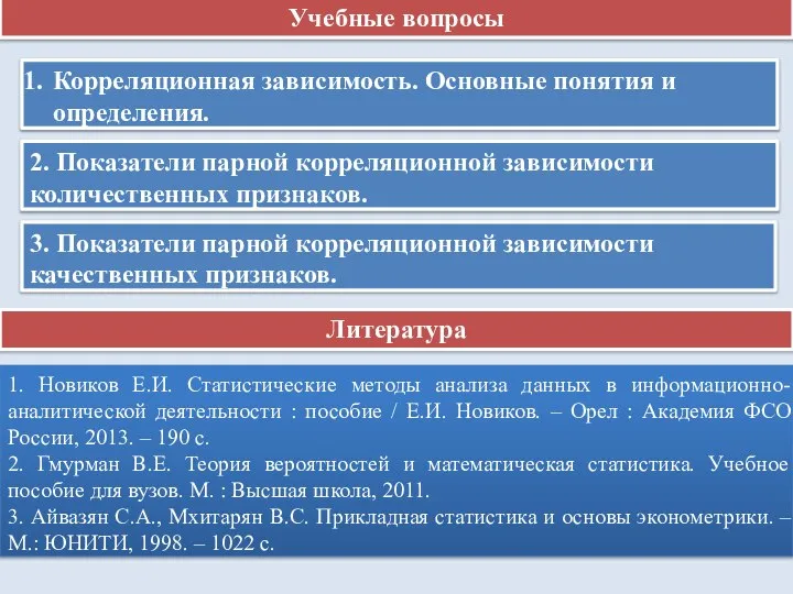 Учебные вопросы Корреляционная зависимость. Основные понятия и определения. 2. Показатели парной корреляционной