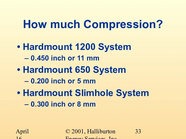 © 2001, Halliburton Energy Services, Inc. April 16, 2001 How much Compression?