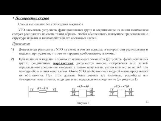 Построение схемы Схемы выполняют без соблюдения масштаба. УГО элементов, устройств, функциональных групп